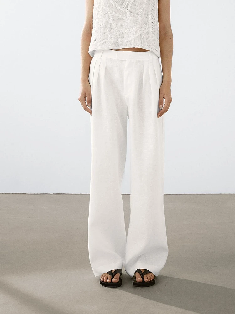 Pantalon triple pince 100 % lin