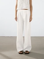 Pantalon triple pince 100 % lin
