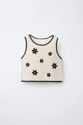 TOP EN MAILLE CROCHET FLEURS