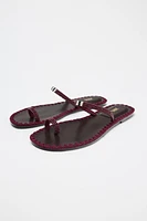 BEADED TOPSTITCHED SANDALS