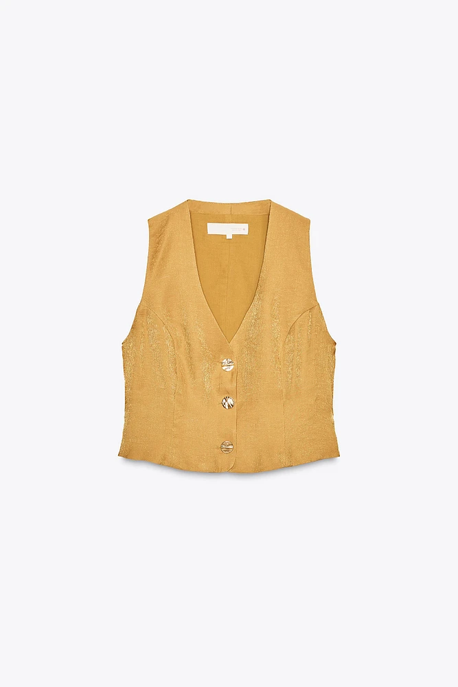 GOLD BUTTON SATIN EFFECT TOP