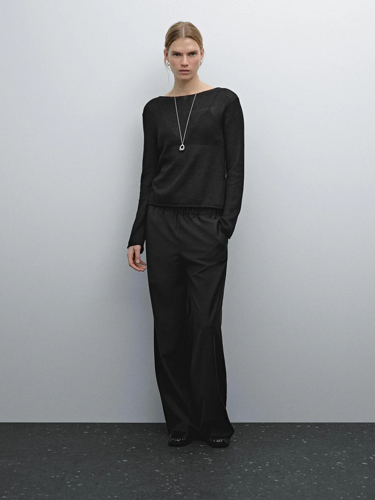 Linen blend cutwork sweater