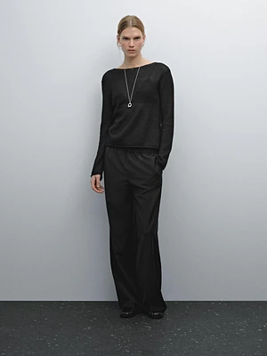 Linen blend cutwork sweater
