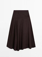 Satin midi skirt with yoke detail