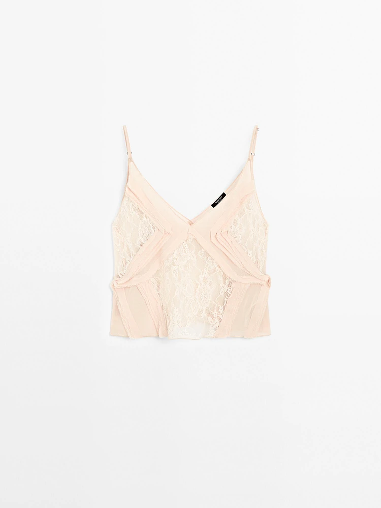 Semi-sheer lace camisole top