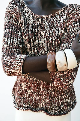 COMBINATION KNIT PEPLUM SWEATER