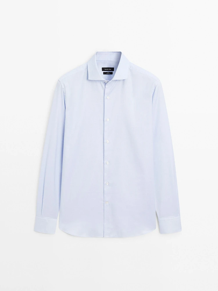 Slim fit micro textured cotton shirt