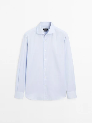 Slim fit micro textured cotton shirt