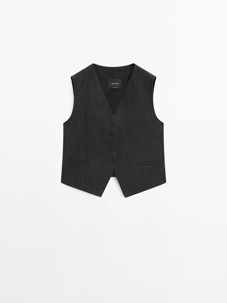 Veste sans manches chinée 100 % lin