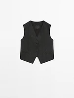 Veste sans manches chinée 100 % lin