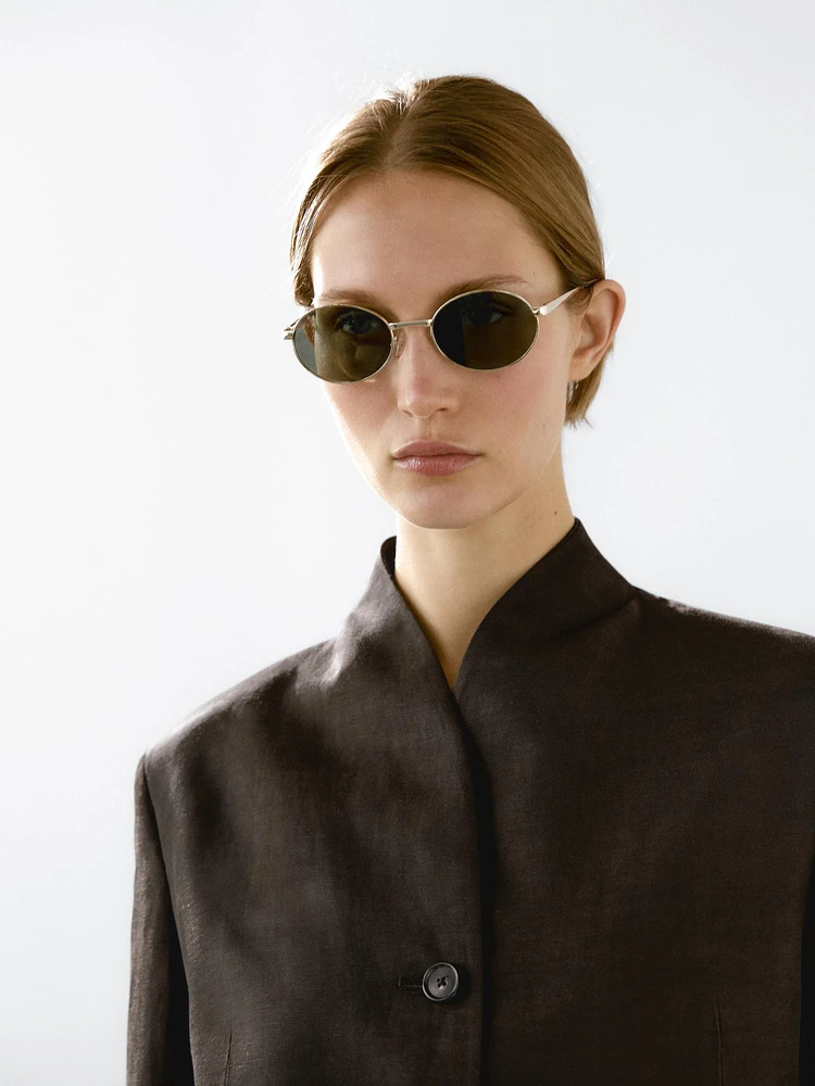Linen blend high neck blazer