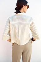METALLIC THREAD STRIPED CROP TOP