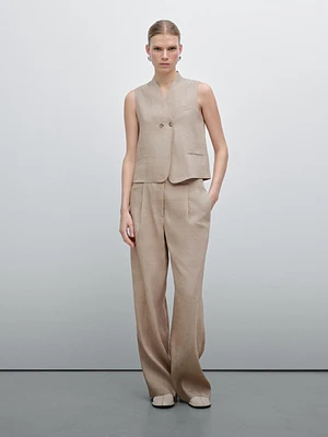 Linen blend multi-stripe waistcoat