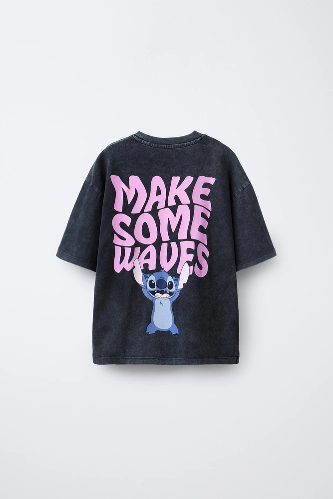 STITCH & ANGEL © DISNEY WASHED-EFFECT T-SHIRT