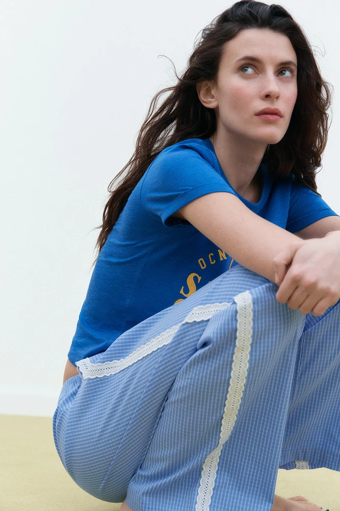 PANTALON STYLE PYJAMA À CARREAUX AVEC DENTELLE