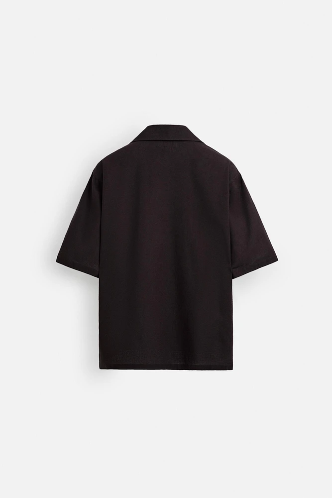 PLEATED COTTON-LINEN SHIRT