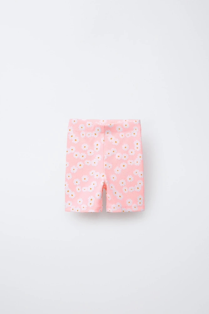 PRINTED RIBBED BIKE SHORTS