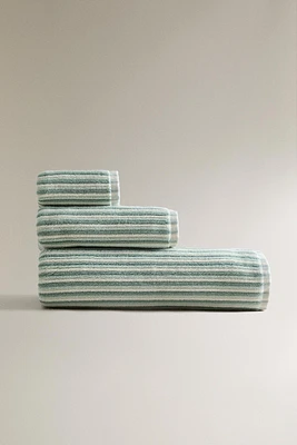 SERVIETTE DE BAIN TEXTURE RAYURES COLORÉES