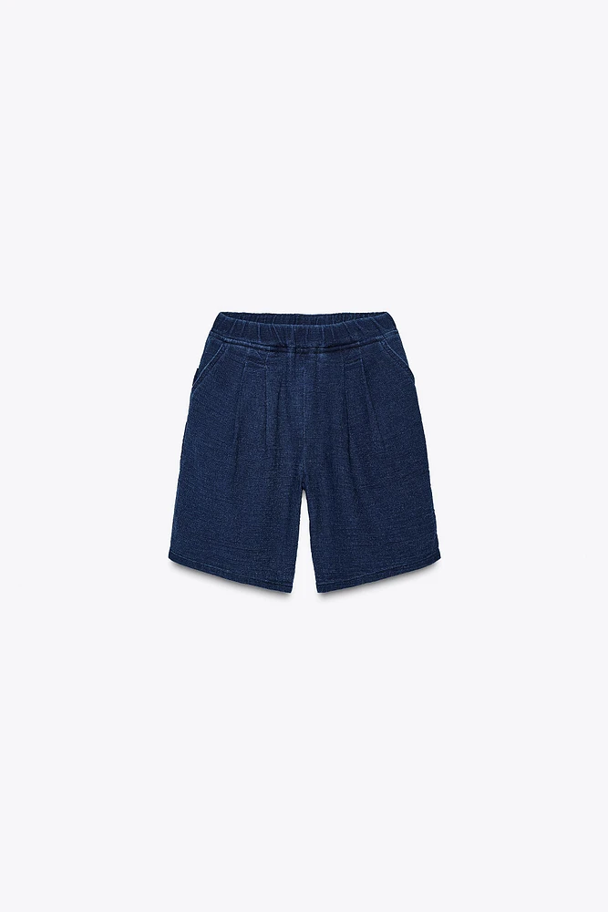 PLEATED DENIM SHORTS X FANGLU LIN