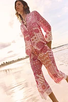 PRINTED BLOUSE WITH GUIPURE LACE SLEEVES