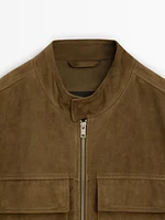 Suede leather biker jacket with pockets