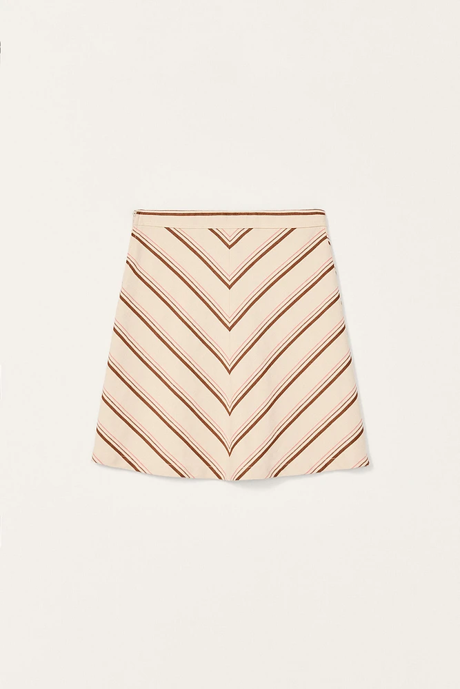 LIMITED EDITION STRIPED COTTON LINEN MIDI SKIRT