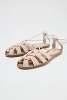 TIED SPLIT LEATHER FISHERMAN SANDALS