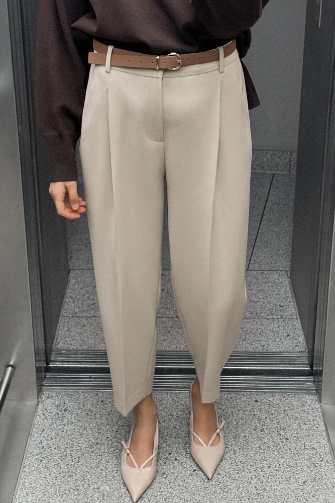 PLEATED BELTED PANTS