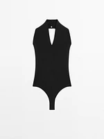 Knit halter bodysuit with V-neck - STUDIO