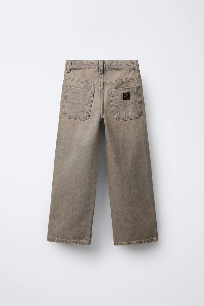DISTRESSED EFFECT WIDE LEG JEANS