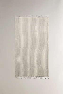 STRIPED COTTON BEACH TOWEL WITH FRINGING