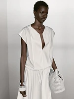 Poplin cotton blouse with elasticated detail
