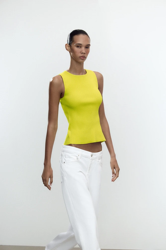 RIBBED KNIT TOP WITH LACED-UP BACK