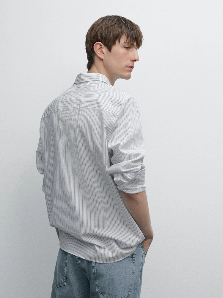 Regular fit striped cotton blend shirt