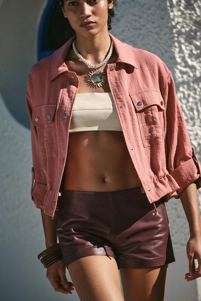 BELTED SLEEVE CROPPED JACKET