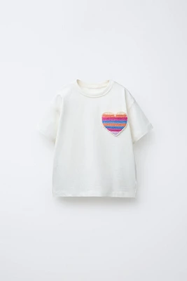 CROCHET HEART POCKET T-SHIRT