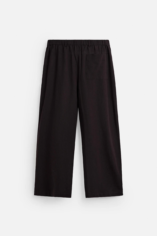 PANTALON EN COTON ET LIN À PLIS