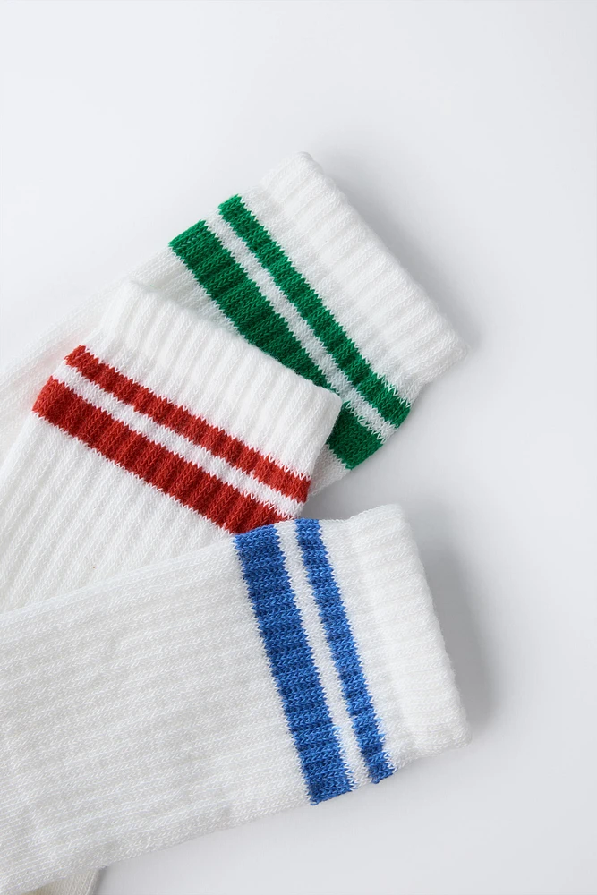LOT DE TROIS PAIRES CHAUSSETTES LONGUES À RAYURES