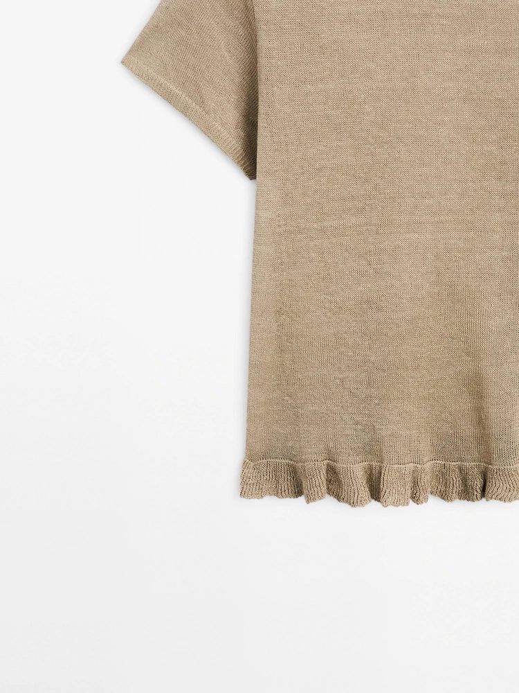 100% linen T-shirt with ruffled hem