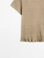 100% linen T-shirt with ruffled hem
