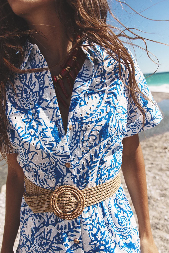 BELTED PRINTED SHIRT DRESS