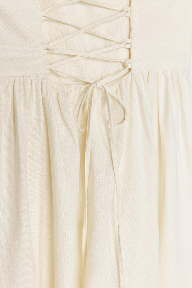 LINEN BEADED STRAP MIDI DRESS