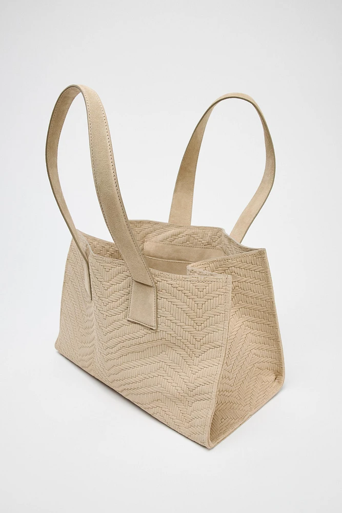 BRAIDED SPLIT LEATHER SHOPPER BAG