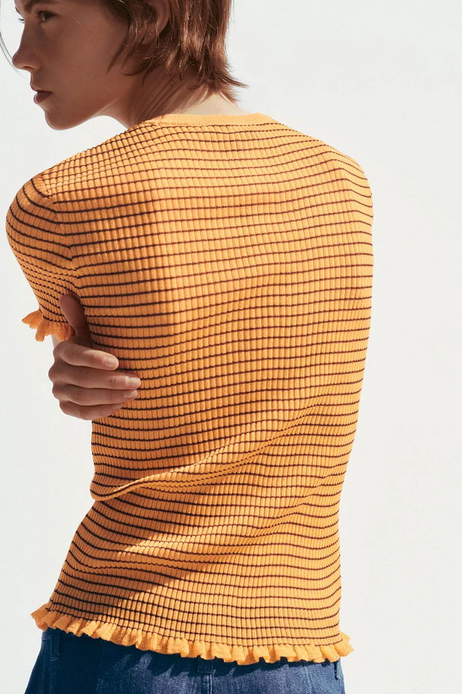 STRIPED RIB KNIT TOP