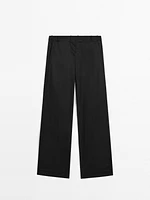 100% cotton mid-rise straight-leg trousers