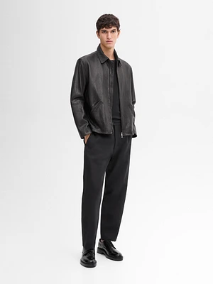 Texture effect nappa leather jacket