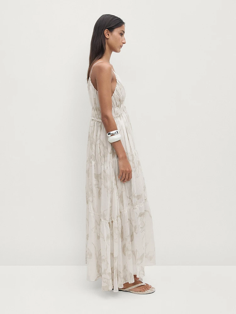Robe midi bretelles froncées