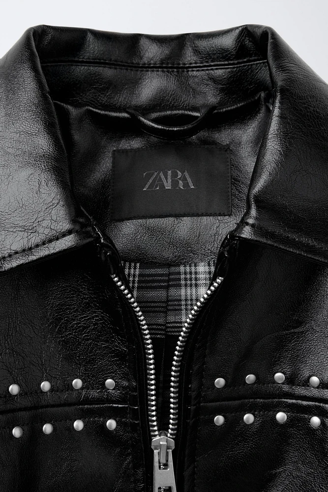 STUDDED FAUX LEATHER JACKET