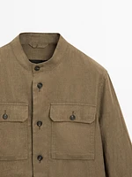 100% linen stand collar overshirt