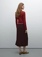 Pleated midi skirt with elastic waistband
